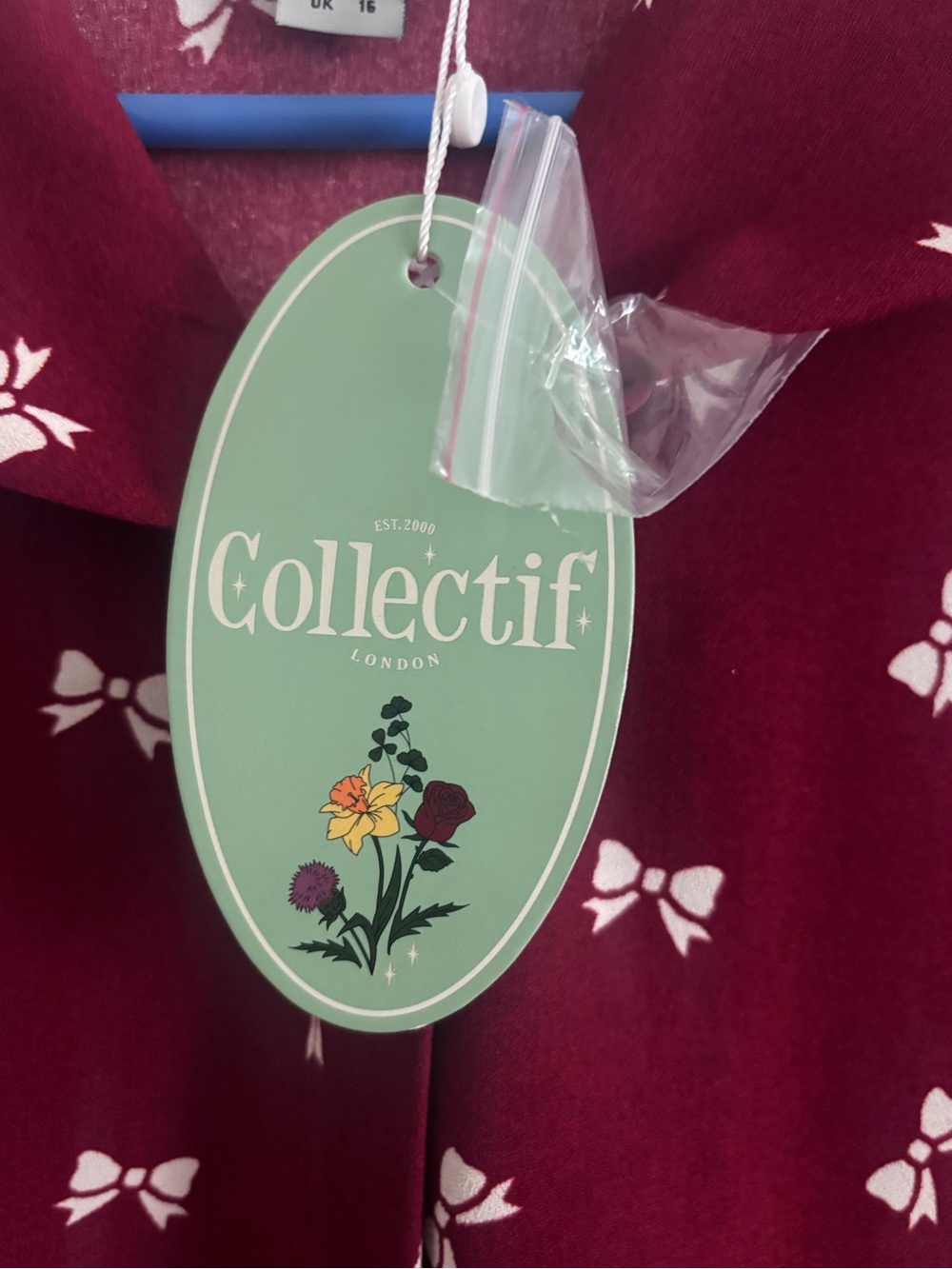 Collectif London Judy Bow Print Swing Dress NWT Burgundy Retro Collared XL UK 16 - Picture 5 of 10